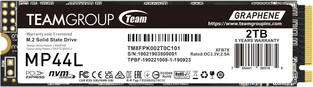 TEAMGROUP MP44L 2TB SLC Cache NVMe 1.4 PCIe Gen 4x4 M.2 2280 Laptop & Desktop SSD (R/W Geschwindigke