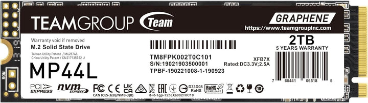 TEAMGROUP MP44L 2TB SLC Cache NVMe 1.4 PCIe Gen 4x4 M.2 2280 Laptop & Desktop SSD (R/W Geschwindigke