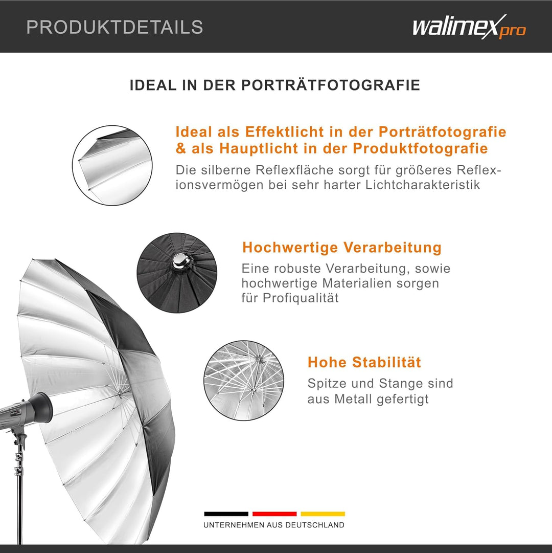 Walimex Pro Reflexschirm schwarz/silber, Durchmesser 180 cm 180 cm Single, 180 cm Single