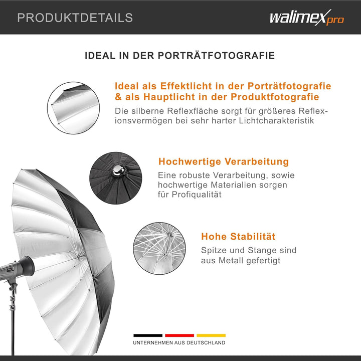 Walimex Pro Reflexschirm schwarz/silber, Durchmesser 180 cm 180 cm Single, 180 cm Single