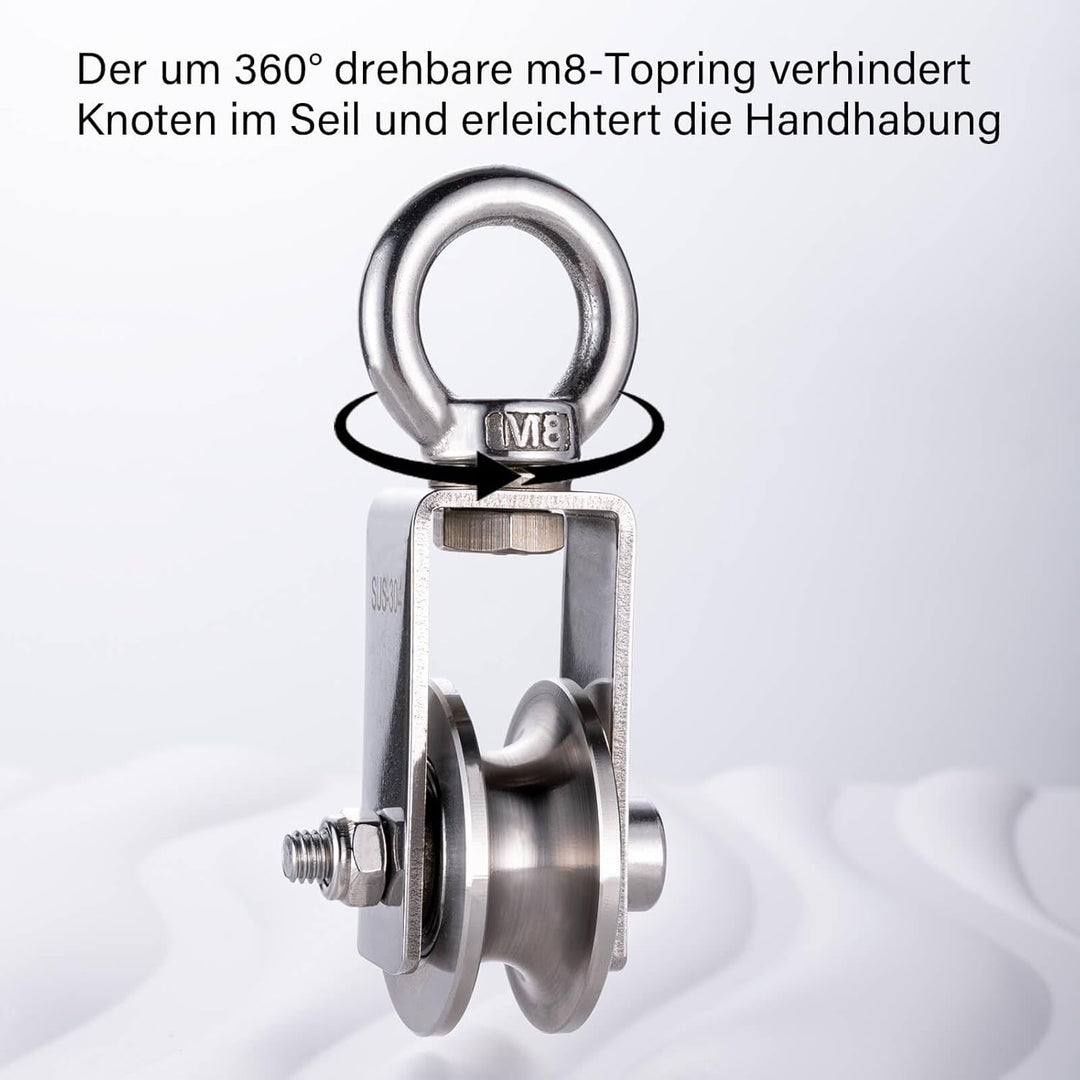 Umlenkrolle mit 2 Kugellager, Edelstahl Fitness flaschenzug, 40mm Umlenkrollen für 8mm Seile Stahlse