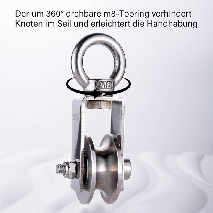 Umlenkrolle mit 2 Kugellager, Edelstahl Fitness flaschenzug, 40mm Umlenkrollen für 8mm Seile Stahlse