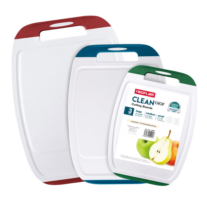 NEOFLAM® – Antibakterielles Schneidebrett Kunststoff rutschfest - 3er Set Schneidbretter Microban® S