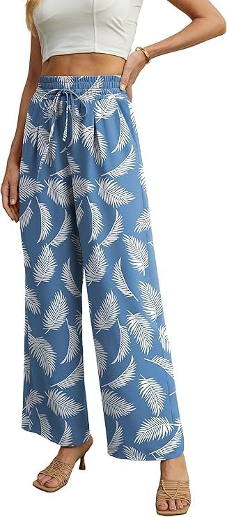 QIXING Weite Hosen Damen High Waist Palazzo Hose Gerade mit Taschen Yoga Stoffhose Damen Elegant Som