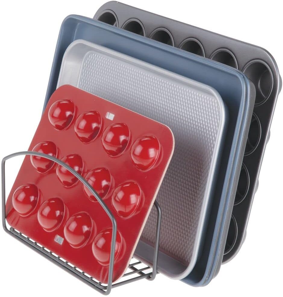 mDesign 2er-Set Geschirrablage für Kochtöpfe, Deckel und Pfannen – kompakter Topfdeckelhalter mit 3