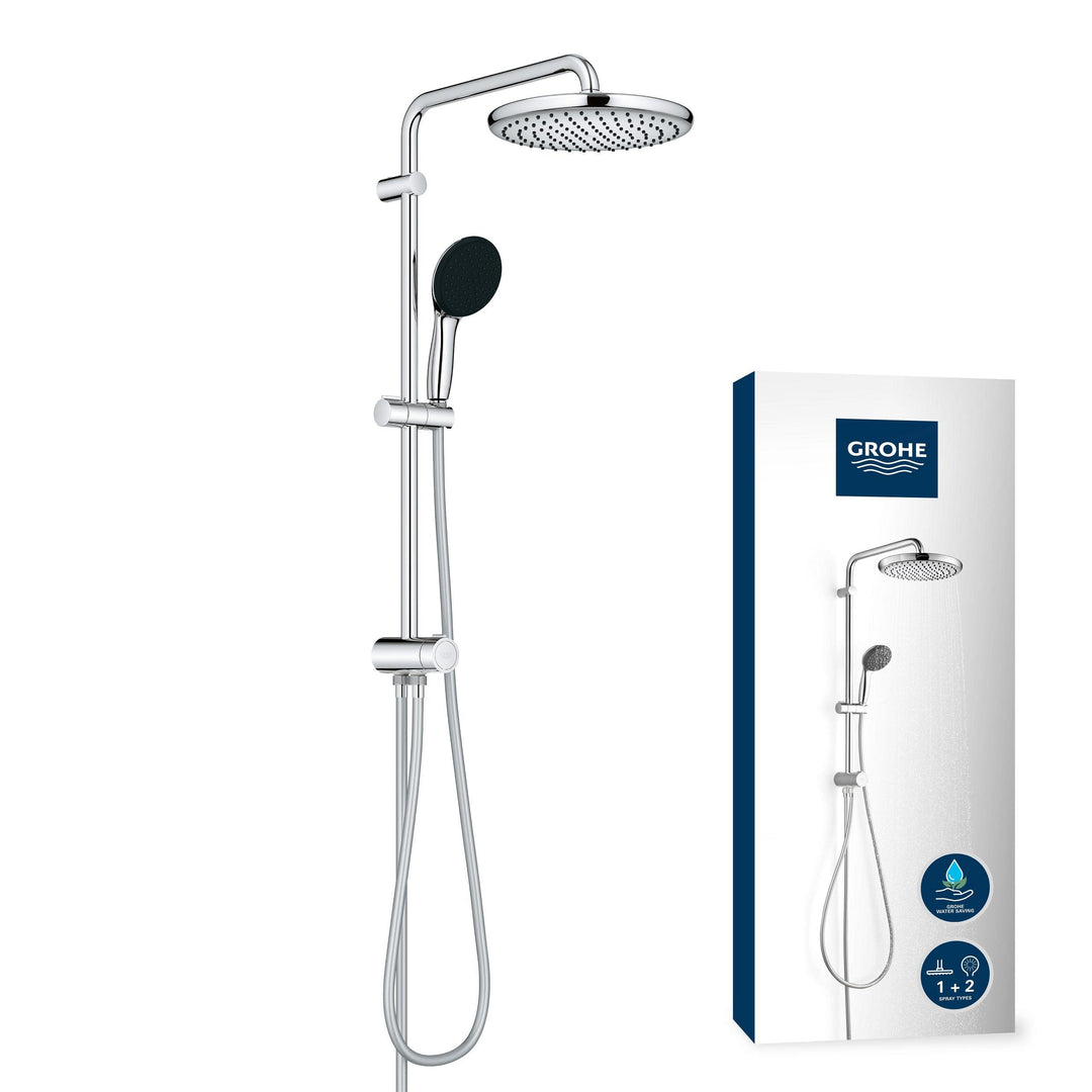 GROHE Vitalio Start 250 - Flex Duschsystem (horizontaler Durscharm 390mm,2 Strahlarten, Brauseschlau