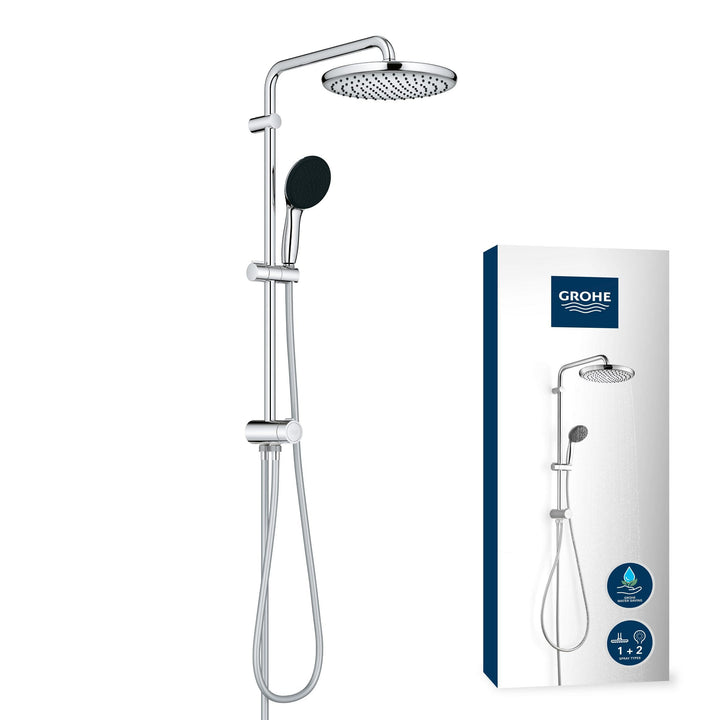 GROHE Vitalio Start 250 - Flex Duschsystem (horizontaler Durscharm 390mm,2 Strahlarten, Brauseschlau