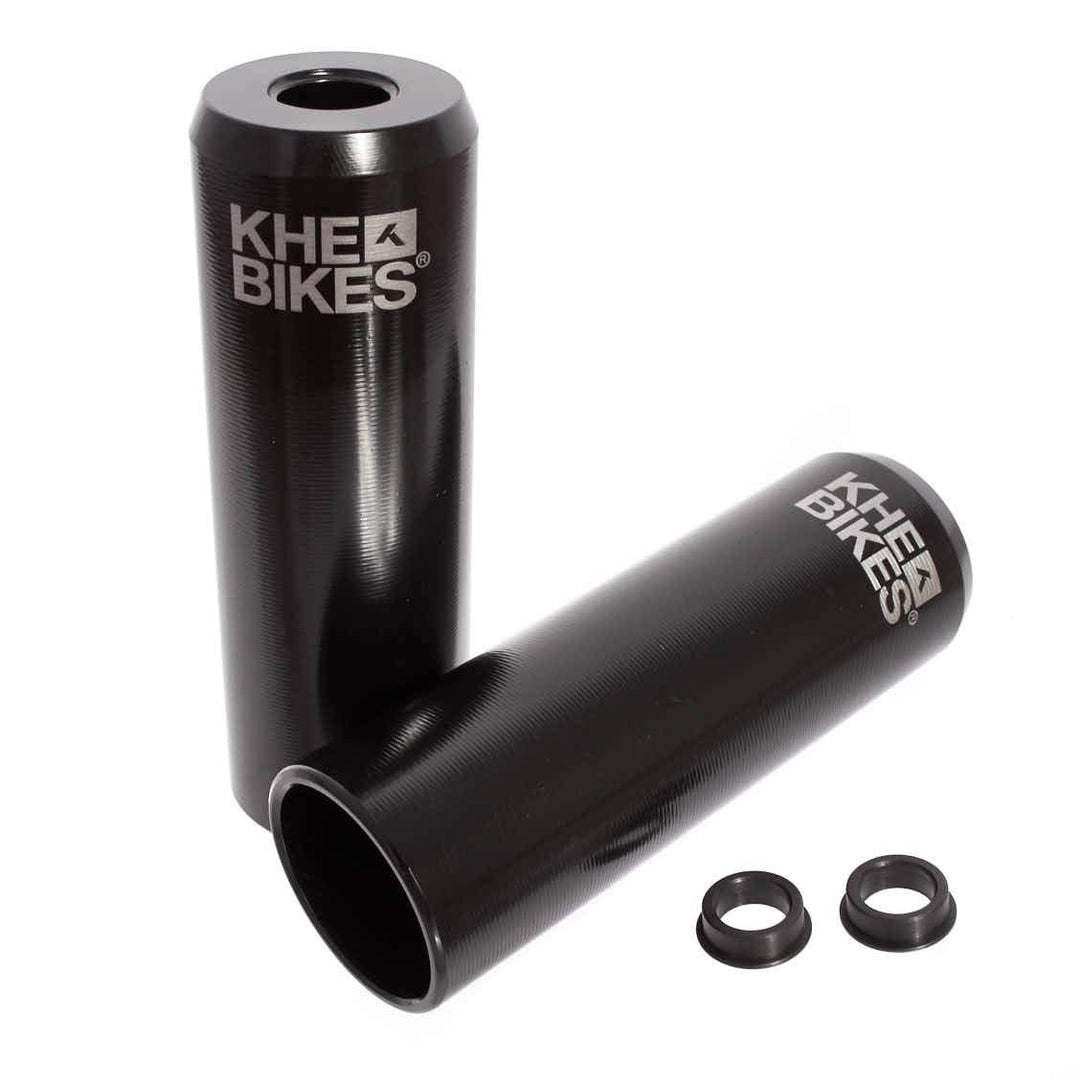 KHEbikes KHE CNC PRO BMX Pegs 10mm 14mm schwarz eloxiert 492g mit Adapter und Laser Logo