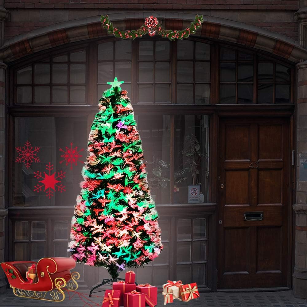 Aufun Weihnachtsbaum Künstlicher LED Glasfaser 120 cm Weihnachtsdeko Christbaum mit 120 Spitzen und