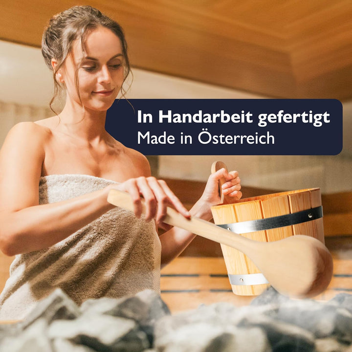 Sauna Eimer mit Kelle [5L] – handgefertigt aus naturbelassener Lärche – Made in Österreich - hochwer