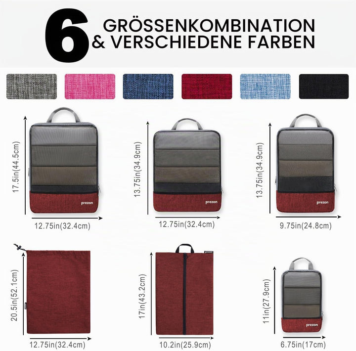 Prezon Komprimierbaren Packwürfeln mit Reiseschuhtasche und Wäschesack, Erweiterbarer Koffer-Organiz