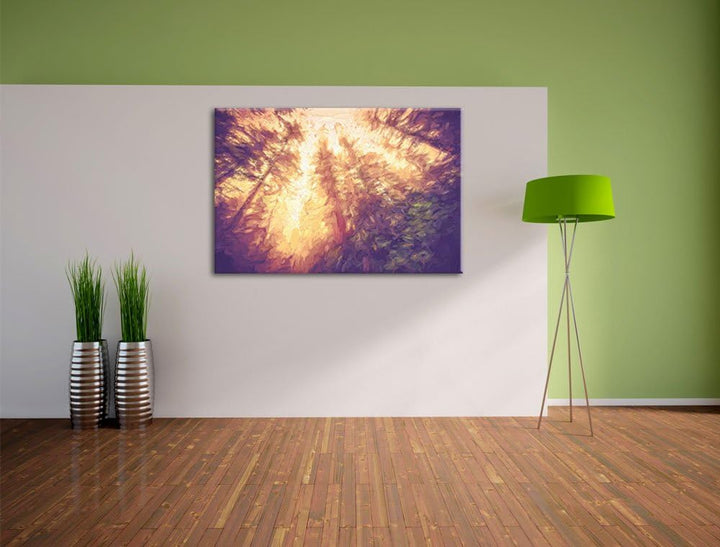 Pixxprint Blick in die Baumwipfel Pinsel Effekt, Format: 100x70 auf Leinwand, 100x70