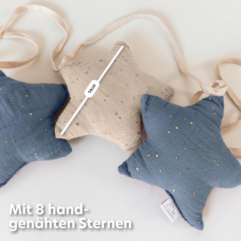 LILIMAUS Wimpelkette Stoff [mit Goldapplikation in 12 Farben] Wimpelkette Kinderzimmer - 100% Baumwo