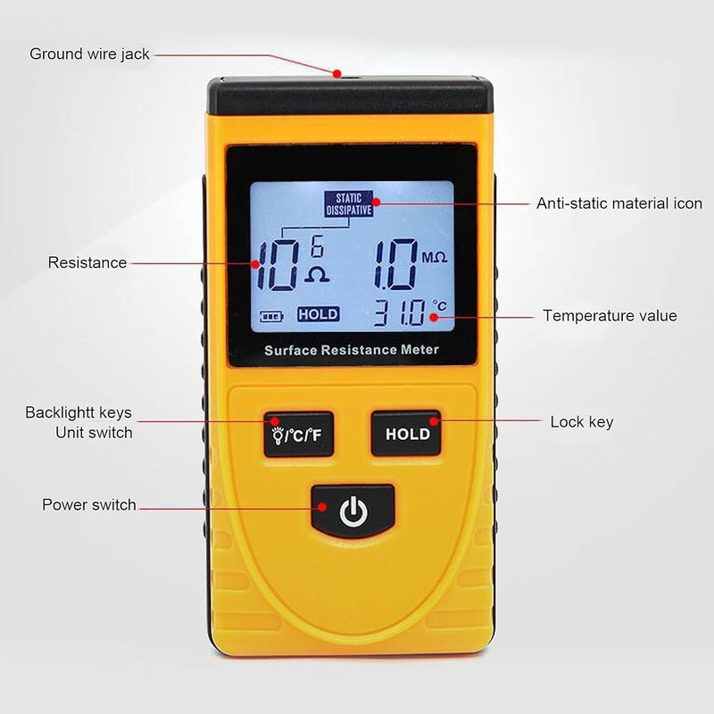 Antistatisches Widerstandsmessgerät Handwiderstandsmessgerät Grosses LCD-Display Ergonomisches Desig