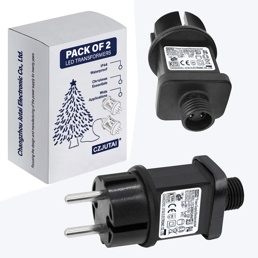 2 Stück LED-Transformator CZJUTAI IP44 Stromversorgung für Weihnachtsbeleuchtung mit Stecker – EU-St