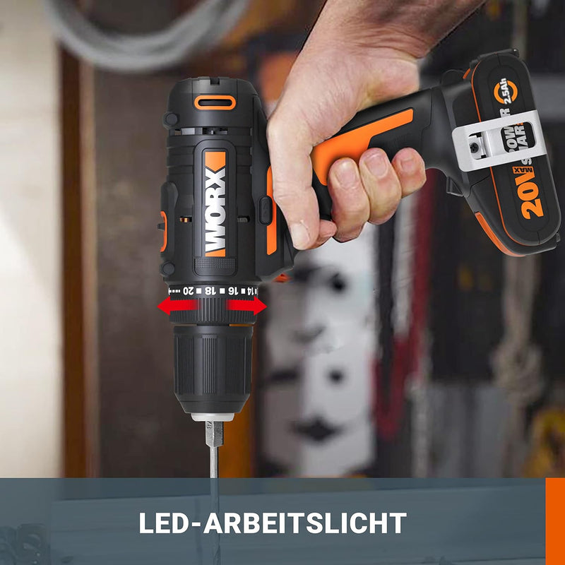 WORX WX108 Akku Bohrschrauber 20V – Allrounder Schrauber zum Bohren & Schrauben – zweistufiger Drehz