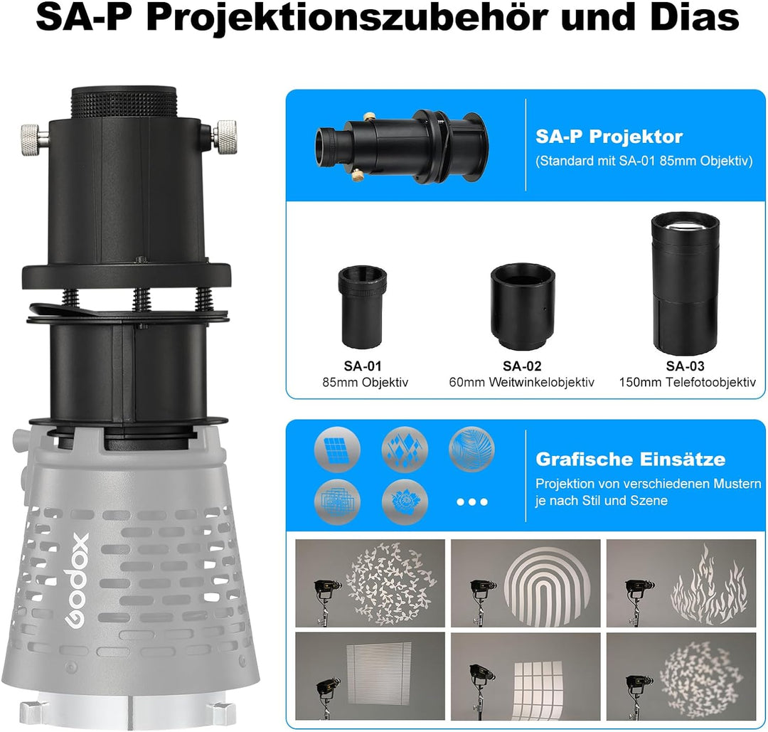 Godox SA-17 Optischer Snoot Bowens Mount Optical Kit für Godox SA-P Projektionsaufsatz auf Bowens Mo