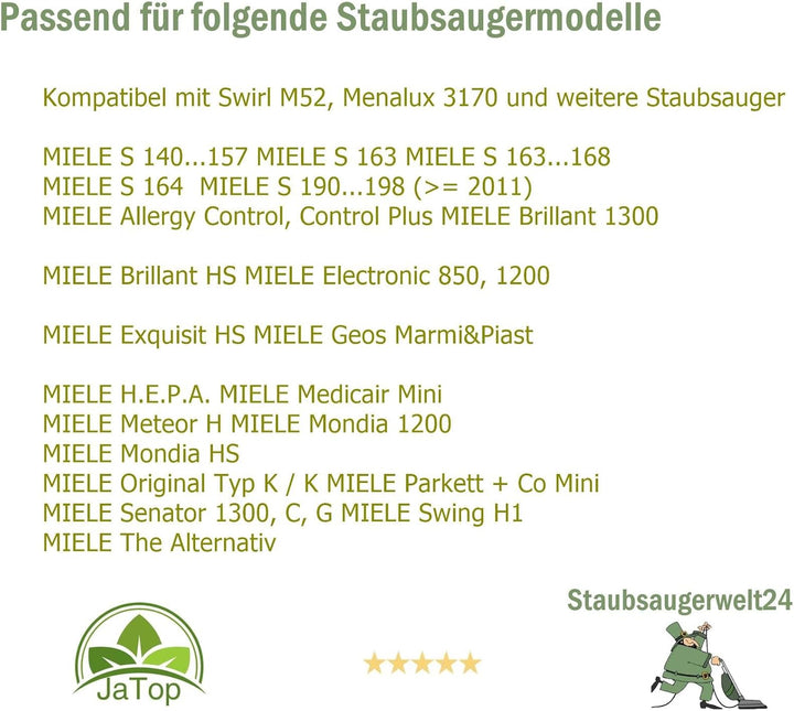 20 Staubsaugerbeutel kompatibel mit Swirl M52 geeignet für Miele S 190 .198 (ab 2011) 20x Beutel SSW