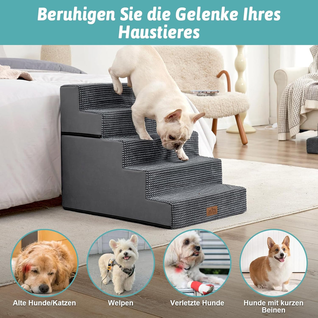 Hundetreppe, 5 Stufen Multifunktionale aus Hochdichtem Schaumstoff für Bett Couch Sofa, 60cm Hoch Ab