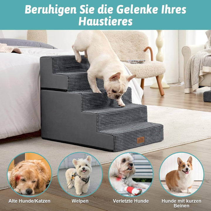 Hundetreppe, 5 Stufen Multifunktionale aus Hochdichtem Schaumstoff für Bett Couch Sofa, 60cm Hoch Ab