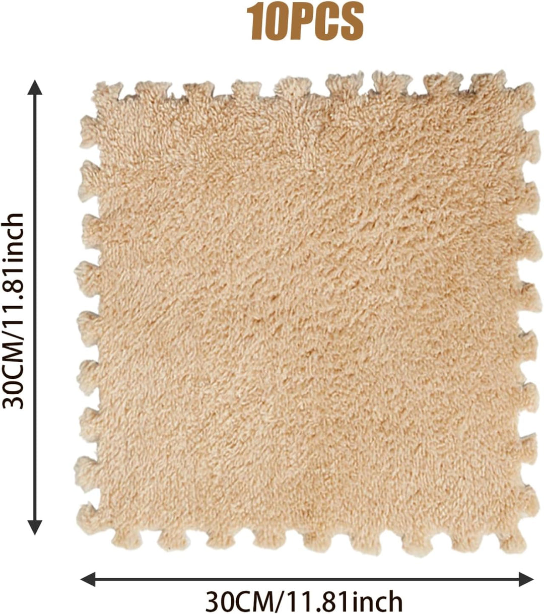 10 pcs Teppichfliesen, 12 x 12 Zoll Plüsch Teppichquadrate nicht rutschfeste Bodenmatten Weiche Eva