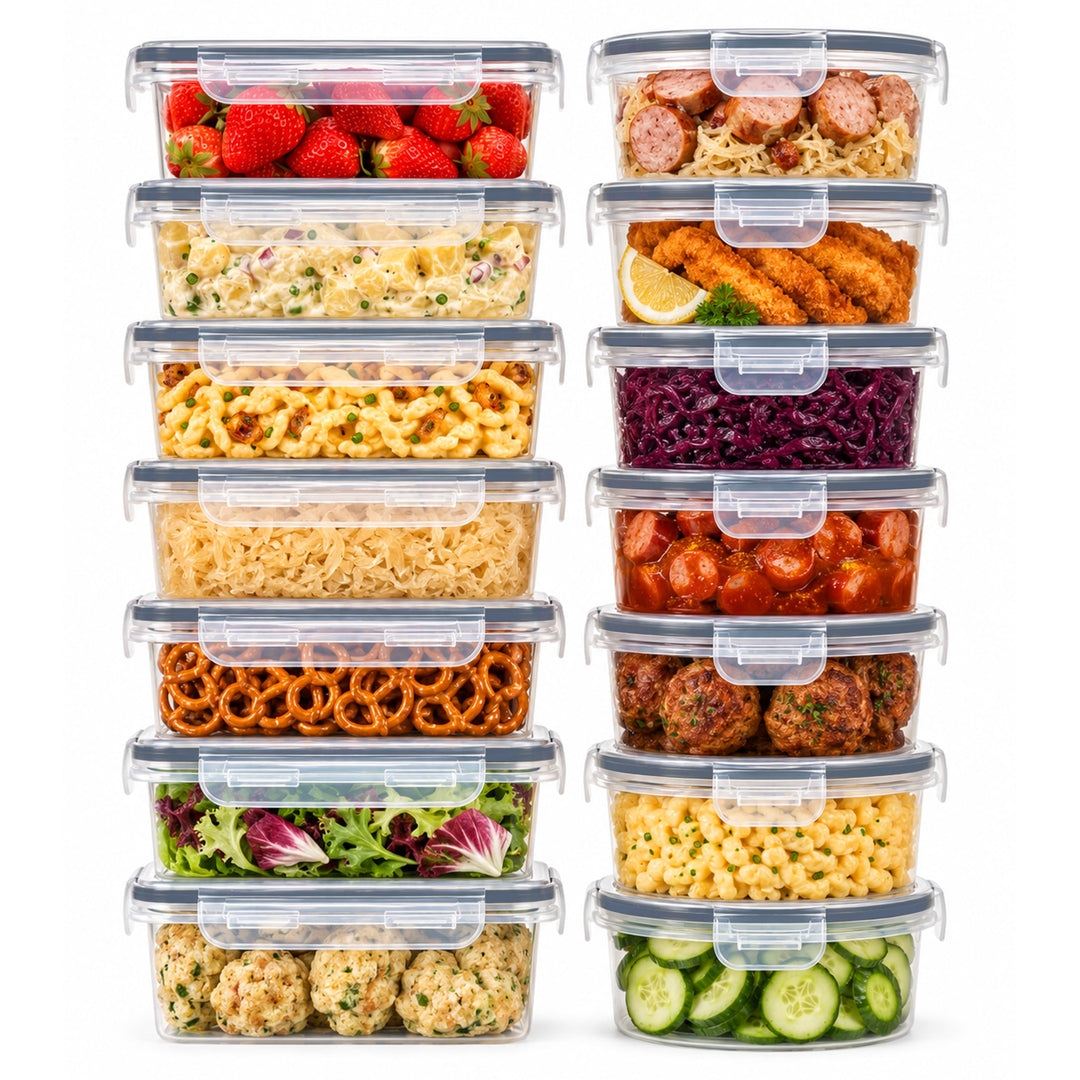 Haushaltszauber® Frischhaltedosen Set – 14-teilig (7 rechteckige 1,10 L &amp; 7 runde 0,96 L) | Luftdich