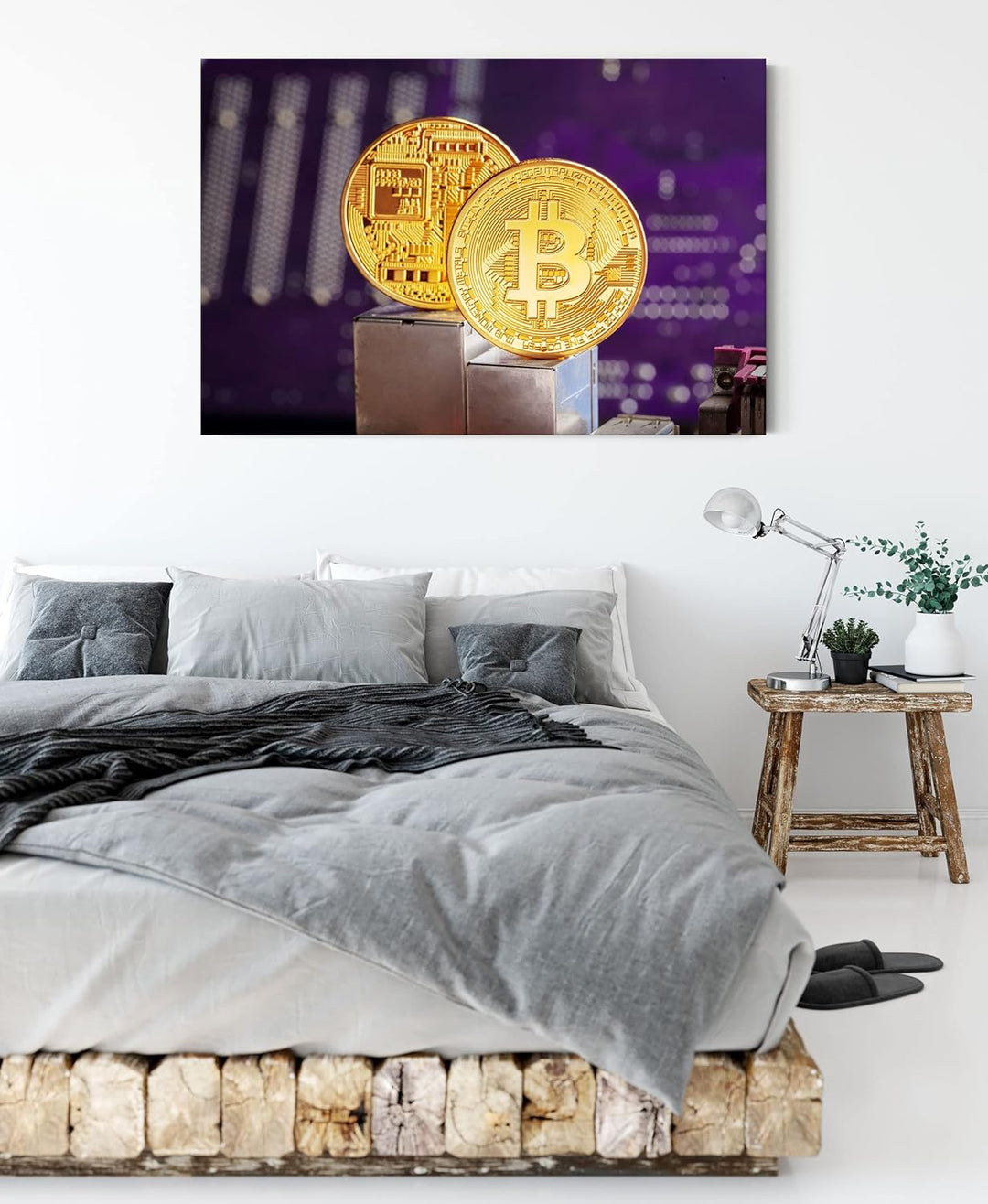 Pixxprint Bitcoin BTC auf Platine als Leinwandbild | Grösse: 100x70 cm | Wandbild | Kunstdruck | fer