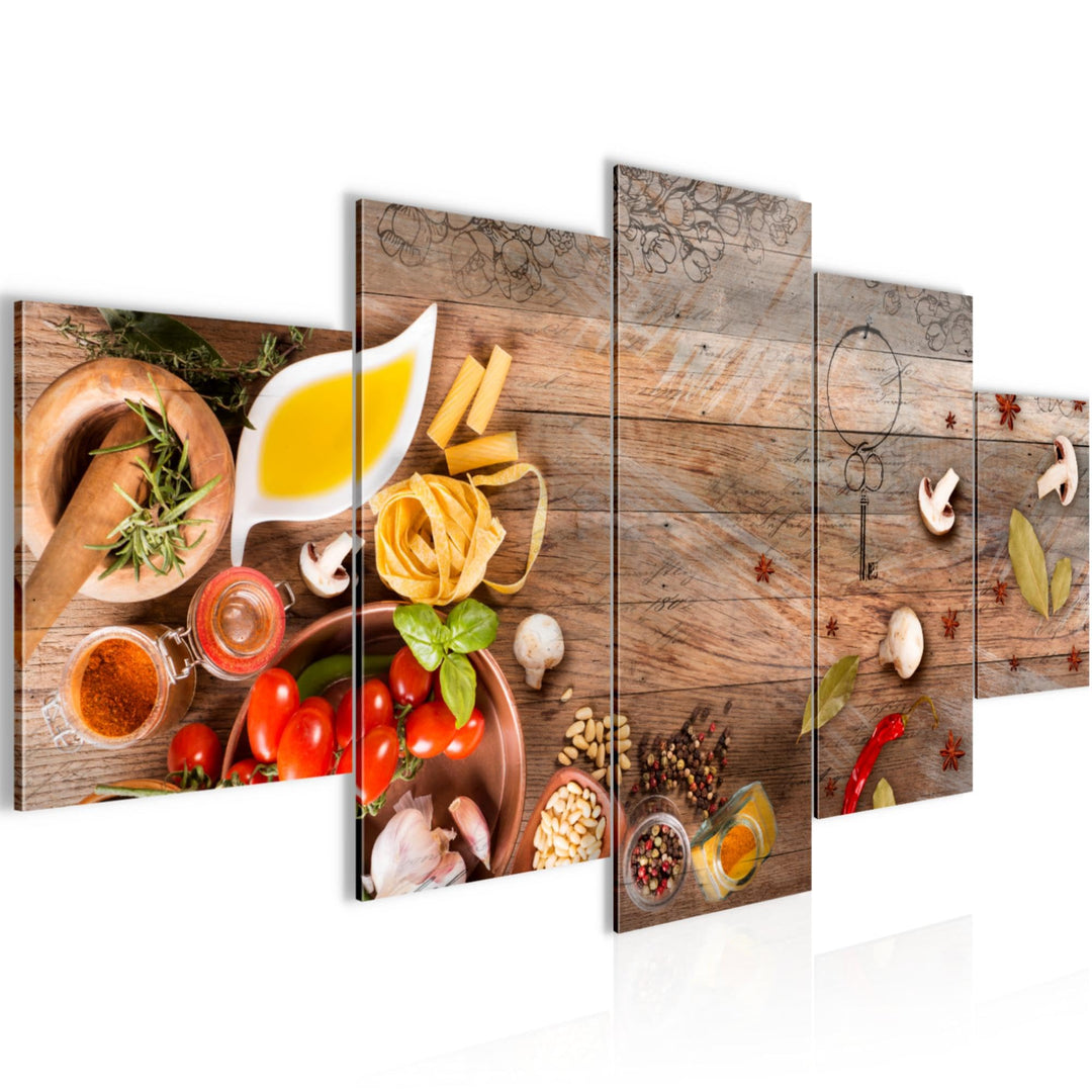 Runa Art Wandbilder Küche - Gewürze 5 Teilig Bild auf Vlies Leinwand Deko Esszimmer Küchenbilder Ess