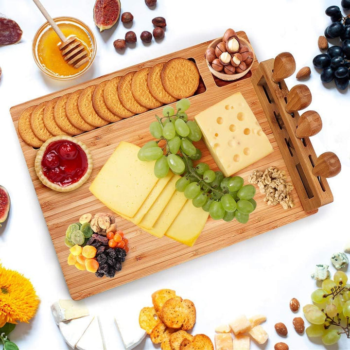 Bambus Käsebrett Messer Set Charcuterie Platte und Servierbrett Fleischbrett Holz Servierplatte Einz