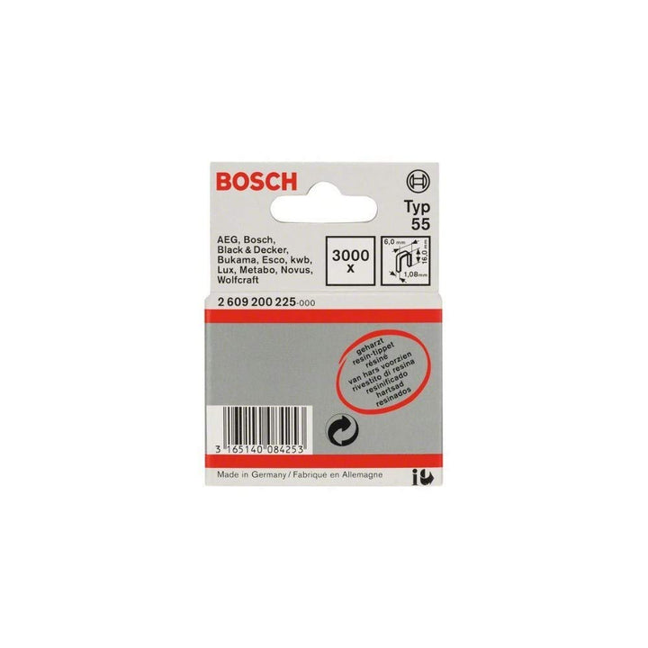 Bosch Professional 3000x Schmalrückenklammer Typ 55 Geharzt (Paneelen, Holzleiste, 6 x 1,08 x 16 mm,