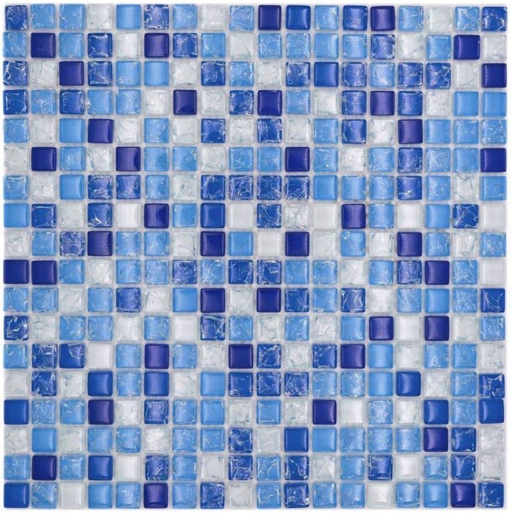 Mosaikfliese Glasmosaik gebrochen weiss Blau Küchenrückwand Duschwand | 10 Mosaikmatten