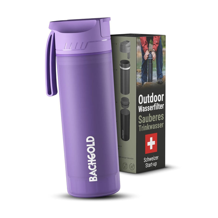 Bachgold® Profi Outdoor Wasserfilter Flasche [650ml] mit 1500L Filterkapazität I entfernt 99,99% all