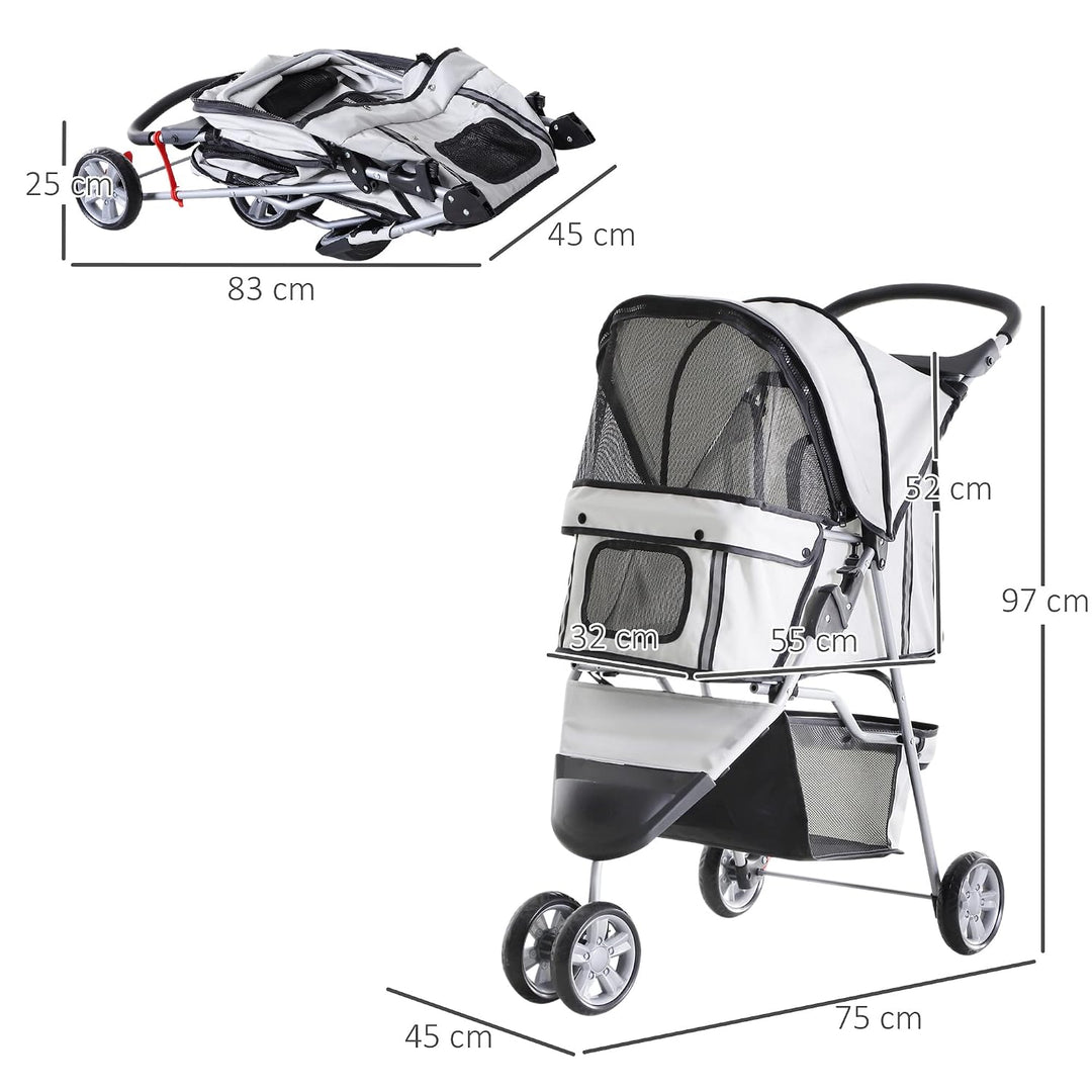 PawHut Hundewagen Hundebuggy Buggy Hunde Katzen Pet Stroller Hunde Buggy Grau grau 75L x 45B x 97H c
