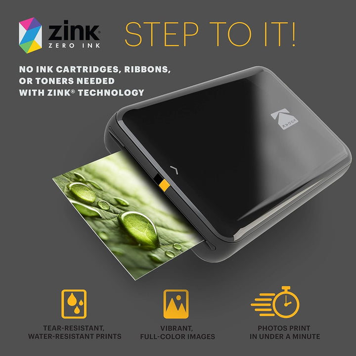 KODAK Step Printer Drahtloser mobiler Fotodrucker mit Zink-Technologie (Schwarz) Reiseset Schwarz St