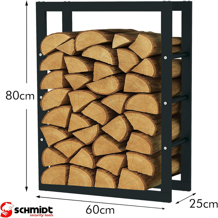SCHMIDT security tools Kaminholzregal 60x25x80cm Stahl Schwarz Brennholzregal Holzstapelhilfe Holzun