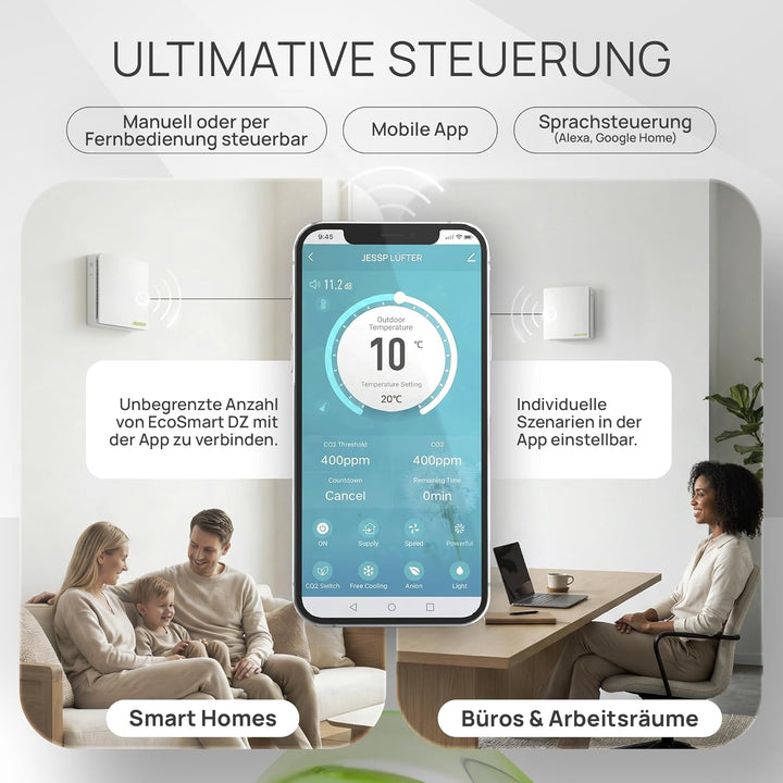 Eco Smart DZWR – Lüfter mit CO₂-Steuerung - Dezentrale Wohnraumlüftung mit Wärmerückgewinnung – F7 F