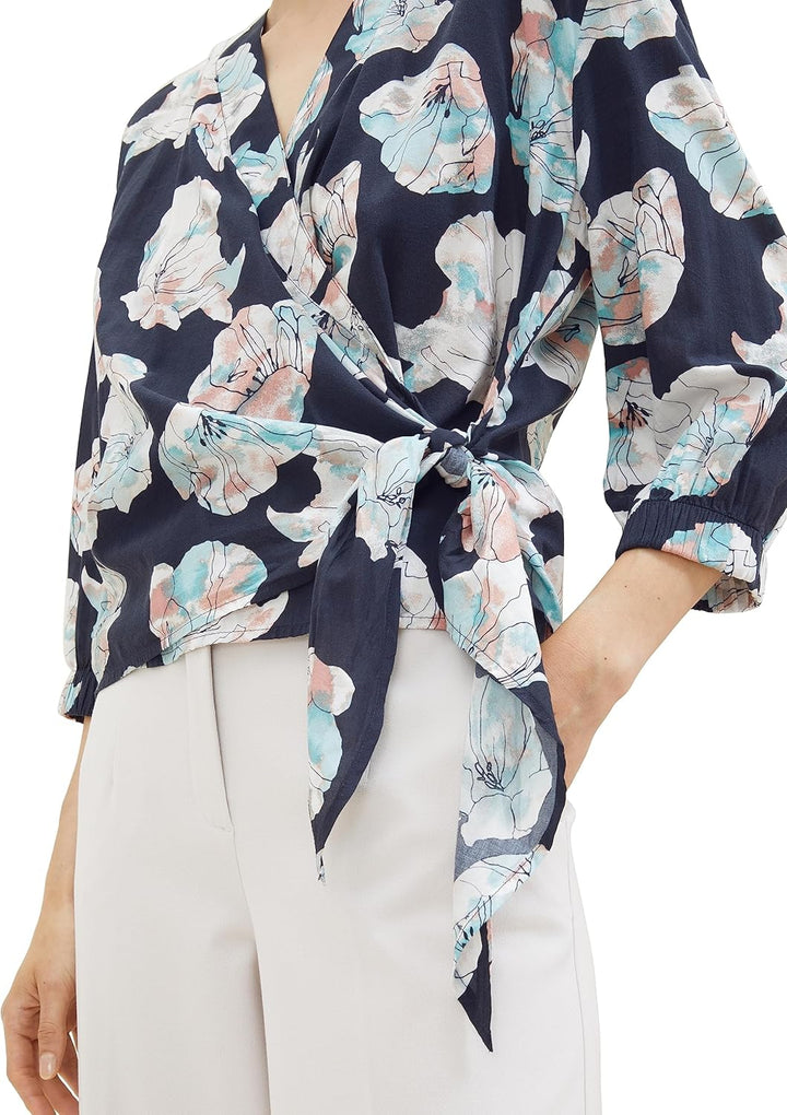 TOM TAILOR Damen Wickelbluse mit Blumen-Muster 38 32413-tie Dye Flower Design, 38 32413-tie Dye Flow