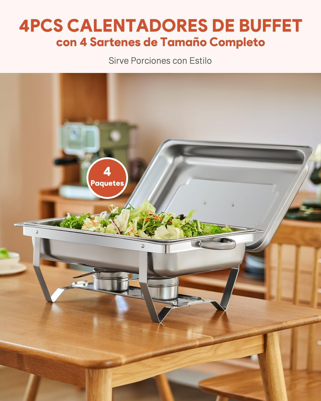 Wilprep Chafing Dish Speisewärmer 9L 4pcs Edelstahl Warmhaltebehälter Wärmebehälter Edelstahl Buffet