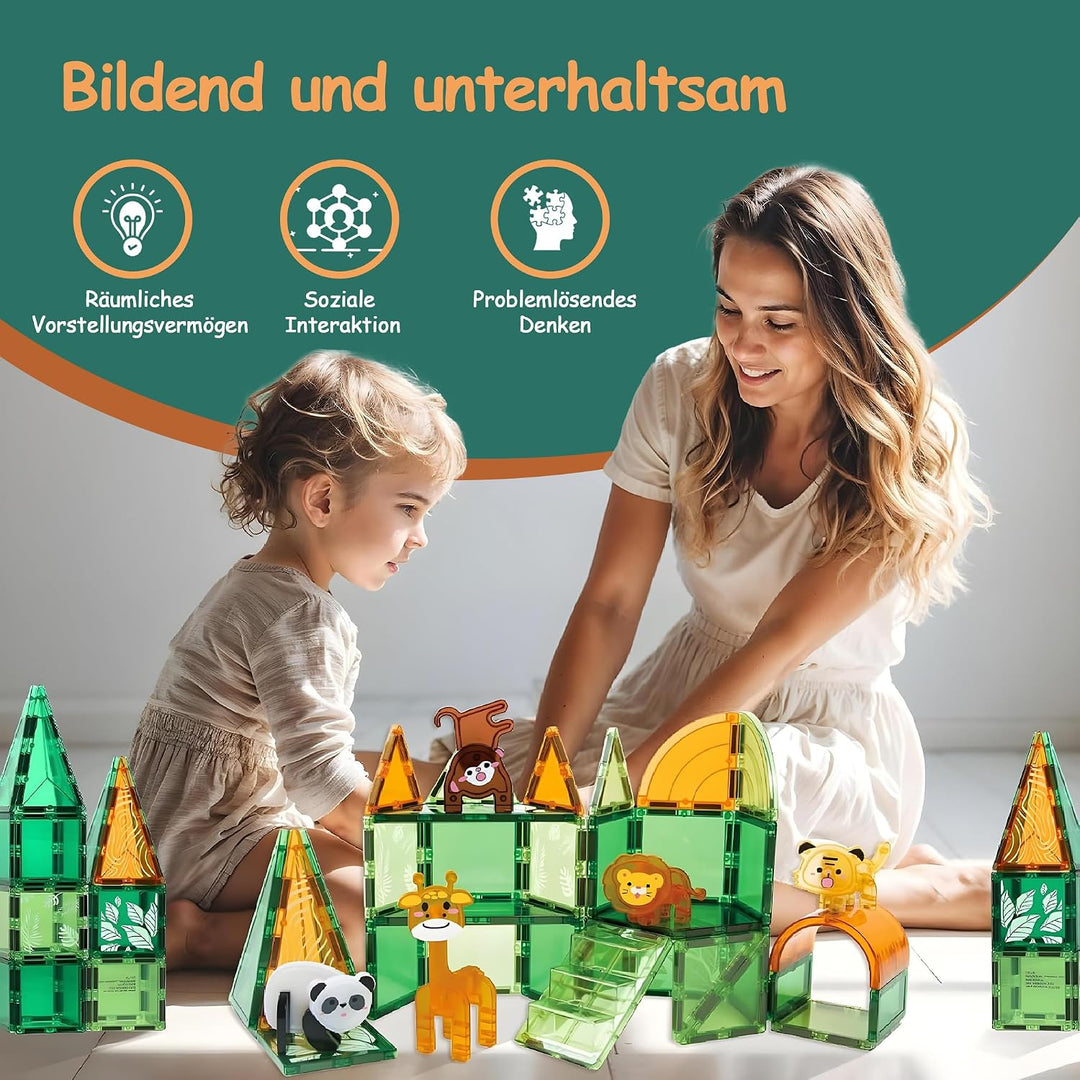 Olvy Magnetische Bausteine STEM Spielzeug Magnetbausteine ab 3 Jahre Dschungel, Dschungel