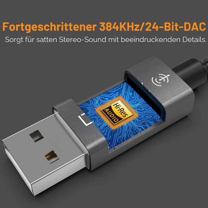 Cubilux USB A auf 2x RCA Audio Kabel, Stereo Cinch AUX Kabel 1,8 m (6 ft) mit DAC bis 384 kHz / 24 B