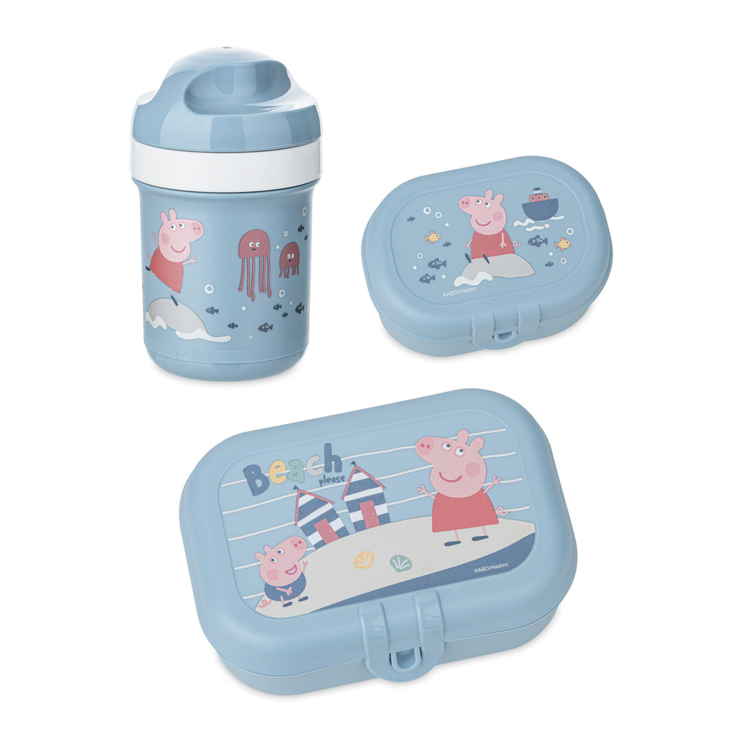 Koziol PEPPA PIG WAVES TO GO Lunchboxset + Trinkflasche 200 ml | für Kinder ab 6 Monate | biozirkulä