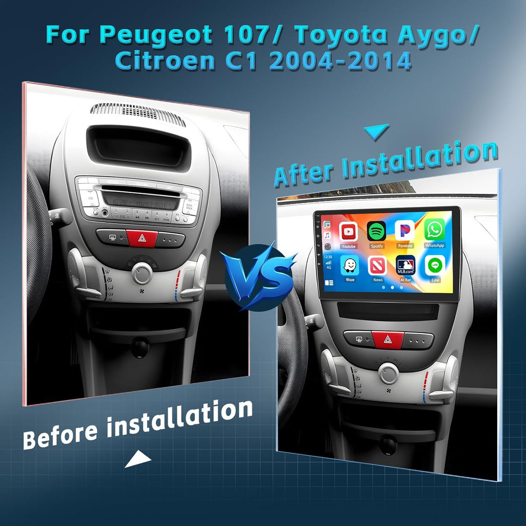 Inefala Autoradio für Peugeot 107/Toyota Aygo/Citroen C1 2004-2014, 8-Kern 4+64GB Android 15 Qualcom