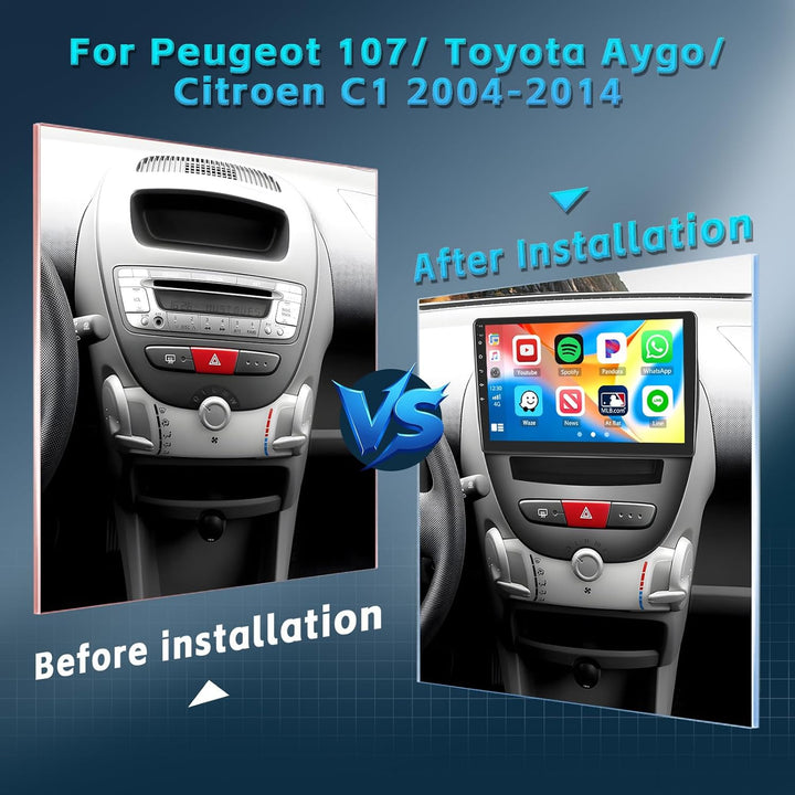 Inefala Autoradio für Peugeot 107/Toyota Aygo/Citroen C1 2004-2014, 8-Kern 4+64GB Android 15 Qualcom