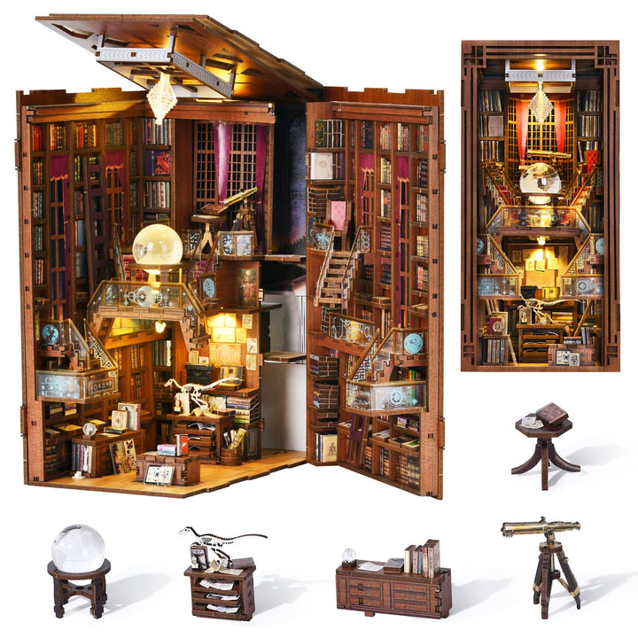 Book Nook Kit, DIY Miniatur Puppenhaus Booknook Kit, 3D Wooden Puzzle Bookend Bookshelf Insert Decor