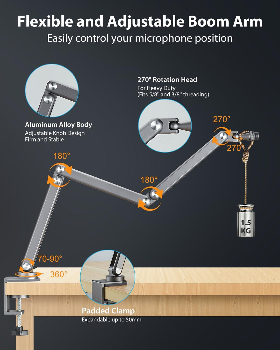 FULAIM Aluminium Mikrofon Arm kompatibel mit RODE Mikrofon, Einstellbarer Mikrofonständer für Shure