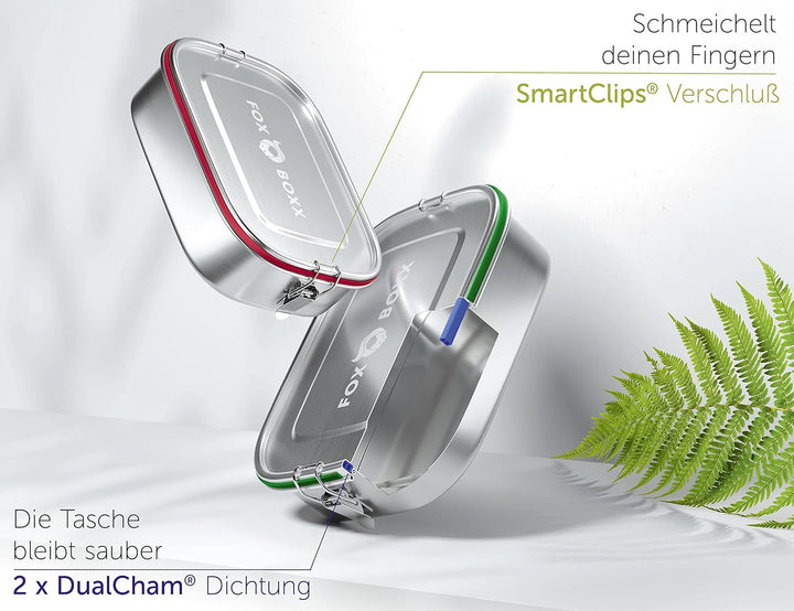 FOXBOXX Edelstahl Brotdose/Mini 800ml Special/MINI Dose 150ml 2 Deckel / 5 DEKO-Farbringe + Ersatzdi