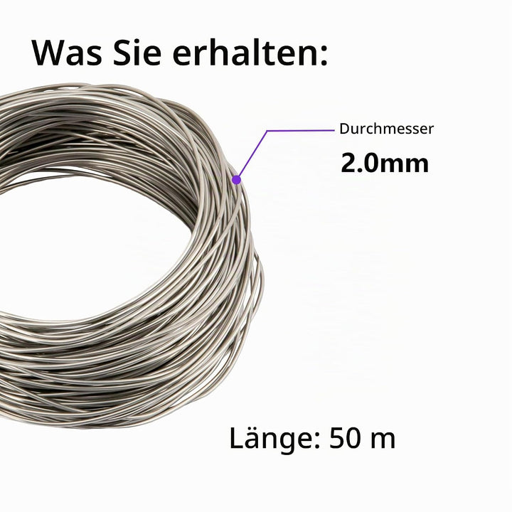 Draht Edelstahl,Edelstahldraht φ2.0mm 50 M,Draht,Edelstahl Draht,Draht,Basteldraht,Draht Zum Basteln