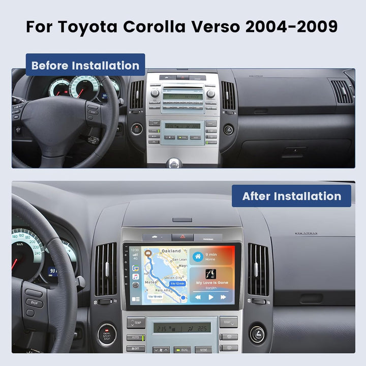 Hikity [2+64GB] Android 15 Autoradio für Toyota Corolla Verso 2004-2009 CarPlay Android Auto Wireles