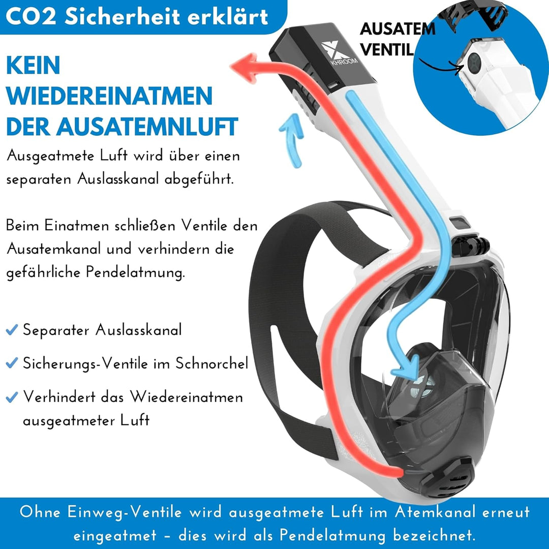 Khroom Schnorchelmaske Erwachsene Vollmaske absolut CO2 sicher | Unsere Beste Tauchermaske Seaview P