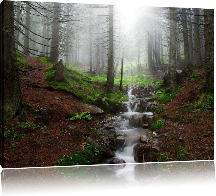 Pixxprint Bach im Wald, Format: 100x70 auf Leinwand, XXL riesige Bilder fertig gerahmt mit Keilrahme